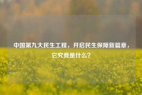 中国第九大民生工程，开启民生保障新篇章，它究竟是什么？