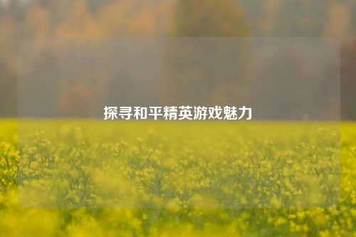 探寻和平精英游戏魅力
