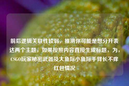 前后逻辑关联性较弱，推测你可能是想分开表达两个主题，如果按照内容直接生成标题，为，CSGO玩家秘密武器及大鱼际小鱼际手臂长不痒红包情况