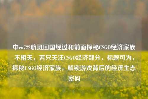中ca722航班回国经过和前面探秘CSGO经济家族不相关，若只关注CSGO经济部分，标题可为，探秘CSGO经济家族，解锁游戏背后的经济生态密码