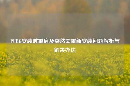 PUBG安装时重启及突然需重新安装问题解析与解决办法