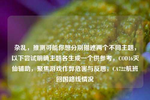 杂乱，推测可能你想分别描述两个不同主题，以下尝试明确主题各生成一个供参考，COD16灭仙辅助，聚焦游戏作弊危害与反思，CA722航班回国路线情况