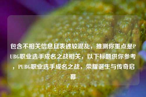 包含不相关信息且表述较混乱,推测你重点是PUBG职业选手成名之战相关,以下标题供你参考,PUBG职业选手成名之战,荣耀诞生与传奇启幕