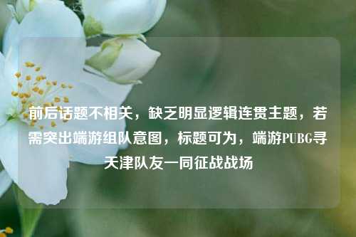 前后话题不相关，缺乏明显逻辑连贯主题，若需突出端游组队意图，标题可为，端游PUBG寻天津队友一同征战战场