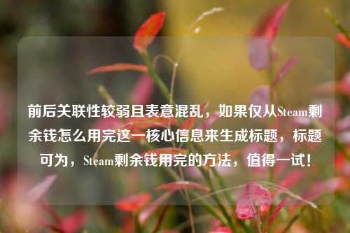 前后关联性较弱且表意混乱，如果仅从Steam剩余钱怎么用完这一核心信息来生成标题，标题可为，Steam剩余钱用完的方法，值得一试！