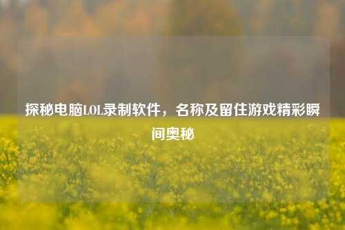 探秘电脑LOL录制软件，名称及留住游戏精彩瞬间奥秘