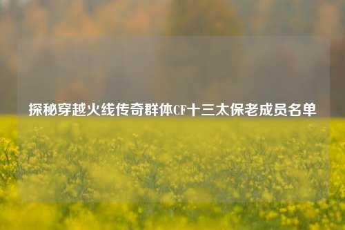 探秘穿越火线传奇群体CF十三太保老成员名单