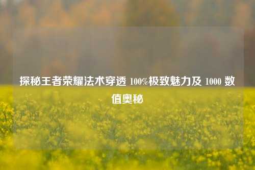 探秘王者荣耀法术穿透 100%极致魅力及 1000 数值奥秘